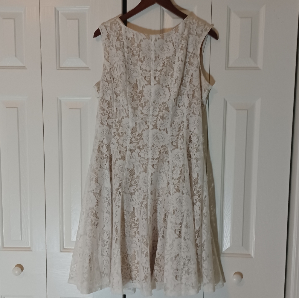 Danny & Nicole Size 16 White Lace Dress with Nude Underlay